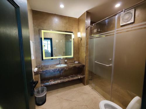 卡拉尔哥特RT Grace Royal Taj Hotel Sukkur的一间带水槽和淋浴的浴室