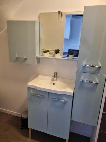 苏瓦松La Fourmi的白色的浴室设有水槽和镜子