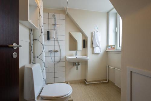 奥尔堡Milling Hotel Gestus的一间带卫生间和水槽的浴室