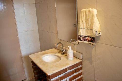 阿拉萨里瓜马Chacára Familia Buscapé Oliveira的一间带水槽和镜子的浴室