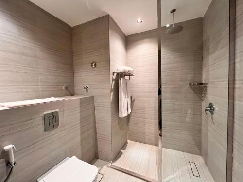 乌姆莱季Enala Hotel- Umluj的带淋浴和卫生间的浴室
