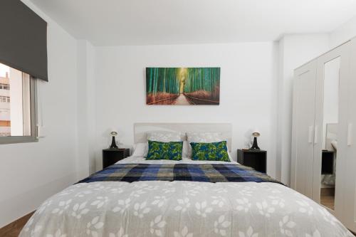 马拉加Casa Carmen的白色卧室配有带2个枕头的床