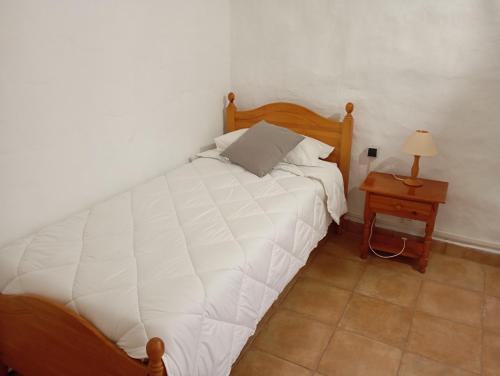 TaibiqueCasa de María del Pilar的一间卧室配有一张床和一张带台灯的桌子