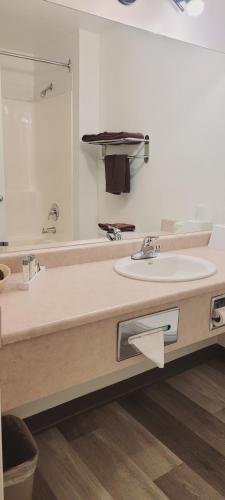 麦克默里堡艾斯客栈的一间带水槽和大镜子的浴室