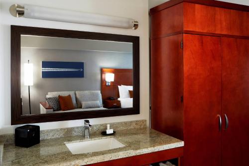 洛杉矶洛杉矶LAX/世纪大道万怡酒店的一间带水槽和大镜子的浴室