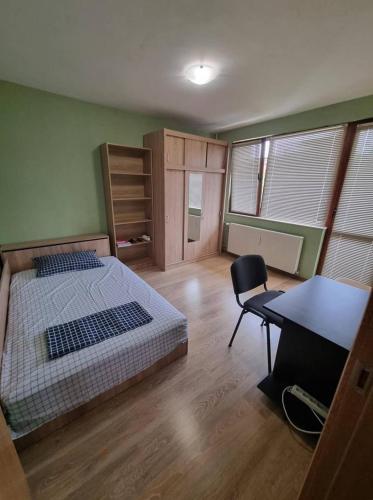 普列文Апартамент Плевен的一间卧室配有一张床和一张书桌