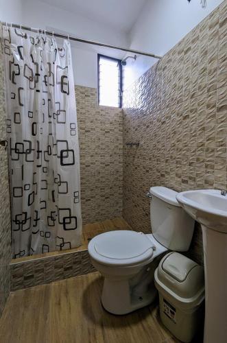 阿亚库乔SUMAQ AYACUCHO HOTEL的一间带卫生间和水槽的浴室