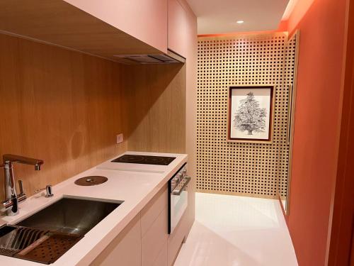 圣保罗MARCOLINI - Flat Luxo Bela Cintra的厨房配有水槽和台面