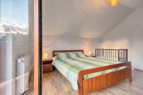 RudanovacHoliday Home Tisa的一间卧室设有一张床和玻璃墙