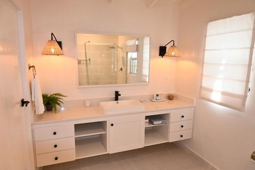 圣彼得教区小古德港酒店的白色的浴室设有水槽和镜子