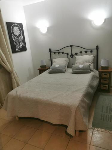 Labruguièrejeanguy andrieu的一间卧室配有一张带两个枕头的床