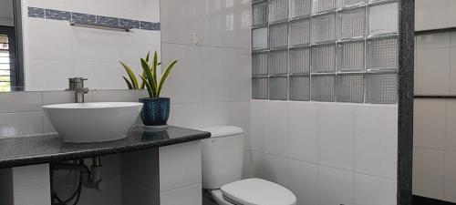 潘切Catsen Bungalows & Pool Phan Thiet的白色的浴室设有水槽和卫生间。