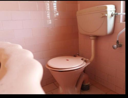 尼泊尔根杰Khadka Niwas的粉红色浴室内带卫生间的浴室