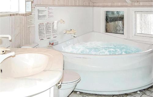 海耶斯Stunning Home In Sjlund With House Sea View的带浴缸、卫生间和盥洗盆的浴室