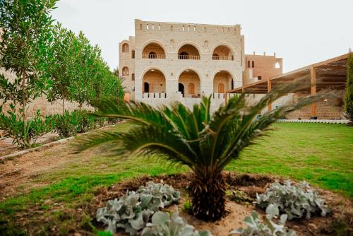 Tunisكمبوند قرية تونس的一座建筑前的棕榈树