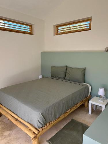 拉斯加勒拉斯Casita Cayena的配有2扇窗户的客房内的1张床