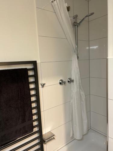 门兴格拉德巴赫TraumAppartment的带淋浴和浴帘的浴室