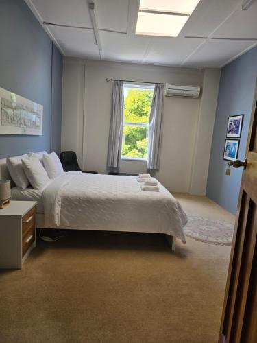 斯特拉特福德Royal Accommodation的一间卧室设有一张大床和一个窗户。