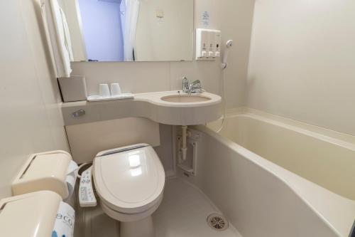 岐阜Hotel Endear Gifu的一间带卫生间和水槽的小浴室
