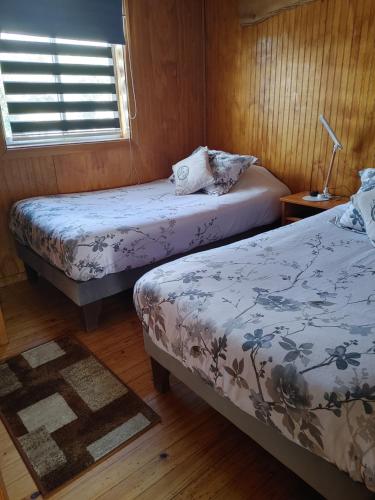 科伊艾科Ruta Austral - Coyhaique的客房设有两张床和窗户。