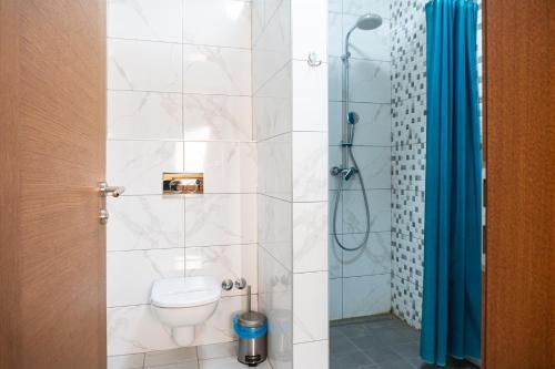 萨格勒布欧罗巴酒店的一间带卫生间和淋浴的浴室