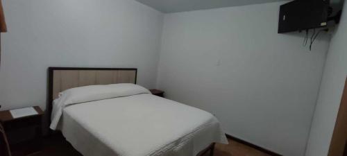 伊基克HOTEL MARISOL的一间小卧室,配有白色的床和墙壁