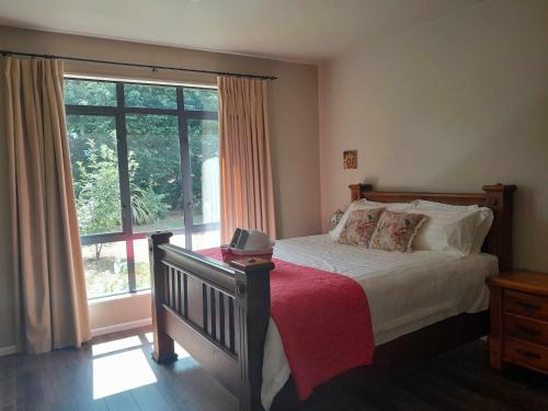 SpringfieldSpringfield Retreat的一间卧室设有一张床和一个大窗户
