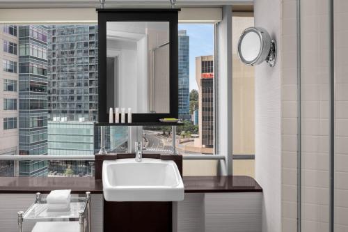 阿林顿阿灵顿艾美酒店的一间带水槽和大窗户的浴室