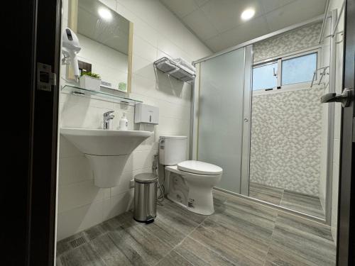 台东澄靛民宿的浴室配有卫生间、盥洗盆和淋浴。