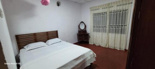 本托塔Indra Sisila Villa Bentota的卧室配有白色的床和镜子
