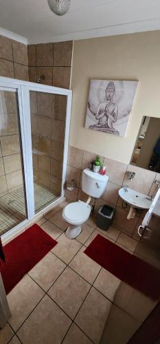 LobambaCottage @ Ezulwini的一间带卫生间和水槽的浴室
