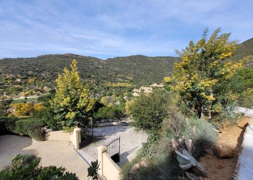 勒·雷约尔·卡纳德尔·苏尔Rayol Villa Saphir的享有树木和山脉的山谷美景
