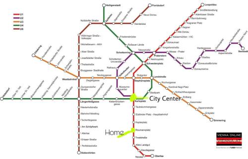 维也纳Luxus Apartment的市中心地铁系统地图