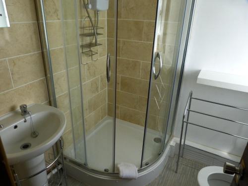 奥尔顿皮克斯通斯酒店的带淋浴和盥洗盆的浴室