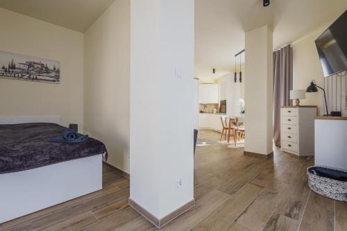 别尔斯克-比亚拉Toscany de LUX samo centrum的一间卧室设有一张床和一间客厅。