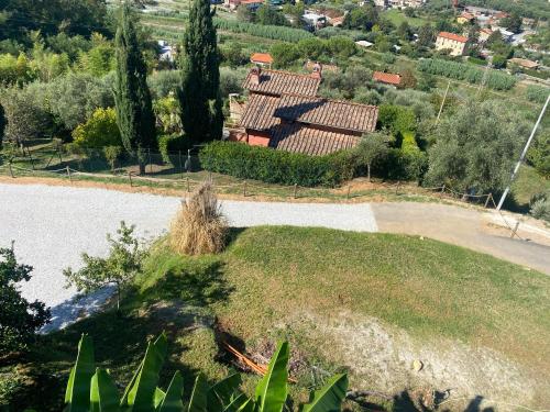 彼得拉桑塔Villa Patrizia Pietrasanta的享有湖景别墅的空中景致