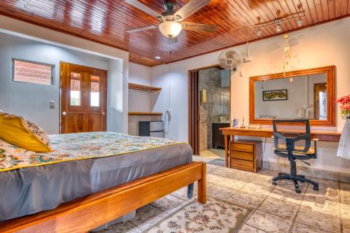 纽沃阿雷纳尔Arenal Chill Inn的一间卧室配有一张床和一张书桌
