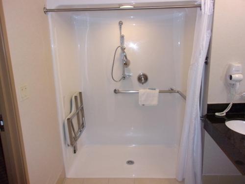 Roselle芝加哥罗塞尔西智选假日酒店的带淋浴和盥洗盆的浴室