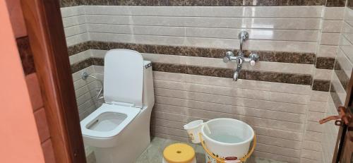 AyodhyaUtsav Vatika的一间带卫生间和水槽的小浴室