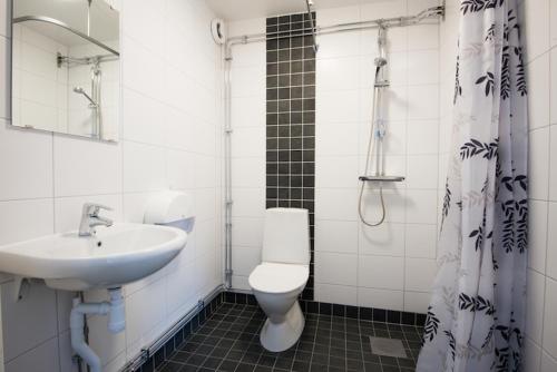 RosersbergLand-Inn Motel的浴室配有水槽、卫生间和浴帘