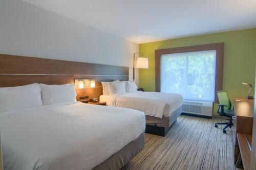 莫比尔Holiday Inn Express & Suites Mobile - University Area, an IHG Hotel的酒店客房设有两张床和窗户。