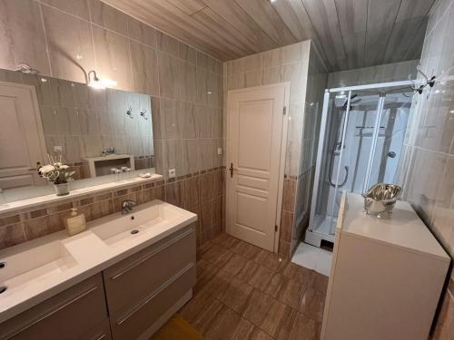 NeuboisLe Charme de l'Altenberg的大型浴室设有水槽和淋浴。