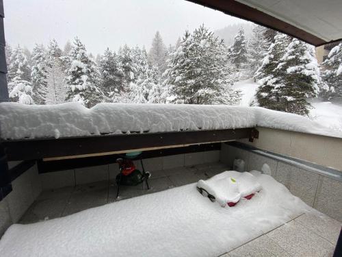 乌弗奈特弗斯Bouffée d’oxygène的雪覆盖的阳台享有雪覆盖的森林美景