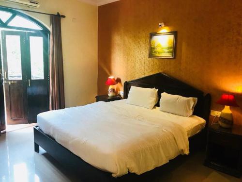 巴加Blue Flamingo Goa Apartment-Casa-Baga的一间卧室设有一张大床和一个窗户。