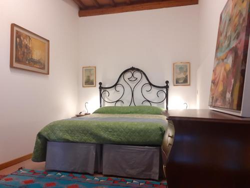 芬奇Agriturismo Podere Zollaio的一间卧室配有一张带绿毯的床