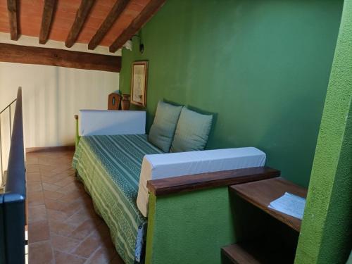 塞尔·迪·拉波拉诺Agriturismo Scannano的一间卧室设有绿色的墙壁,里面设有一张床