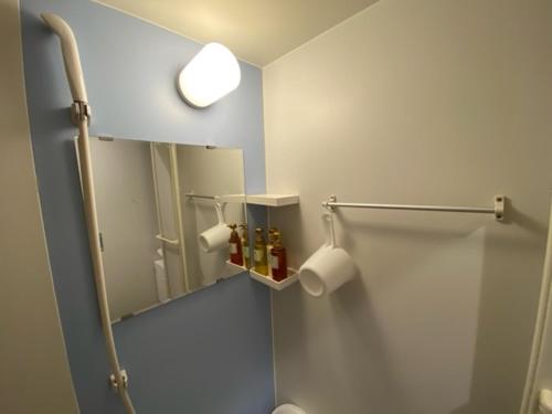 青森Hotel Passage 2的浴室设有镜子、卫生间和灯
