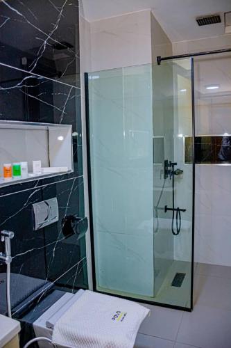 MaiduguriPolo Grand Hotel的带淋浴的浴室和玻璃门