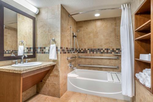 南太浩湖Hilton Vacation Club Lake Tahoe Resort South的带浴缸和盥洗盆的浴室