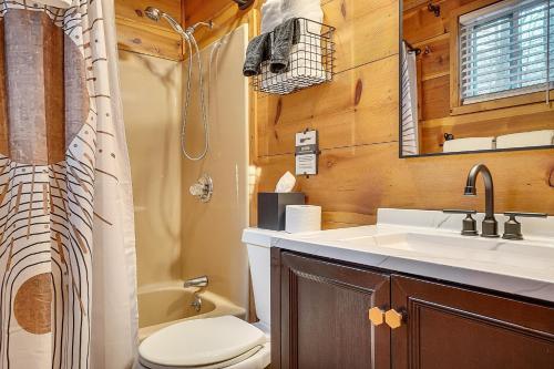 索蒂纳科奇Sautee Nacoochee Mtn Paradise with Spacious Deck!的一间带卫生间、水槽和镜子的浴室